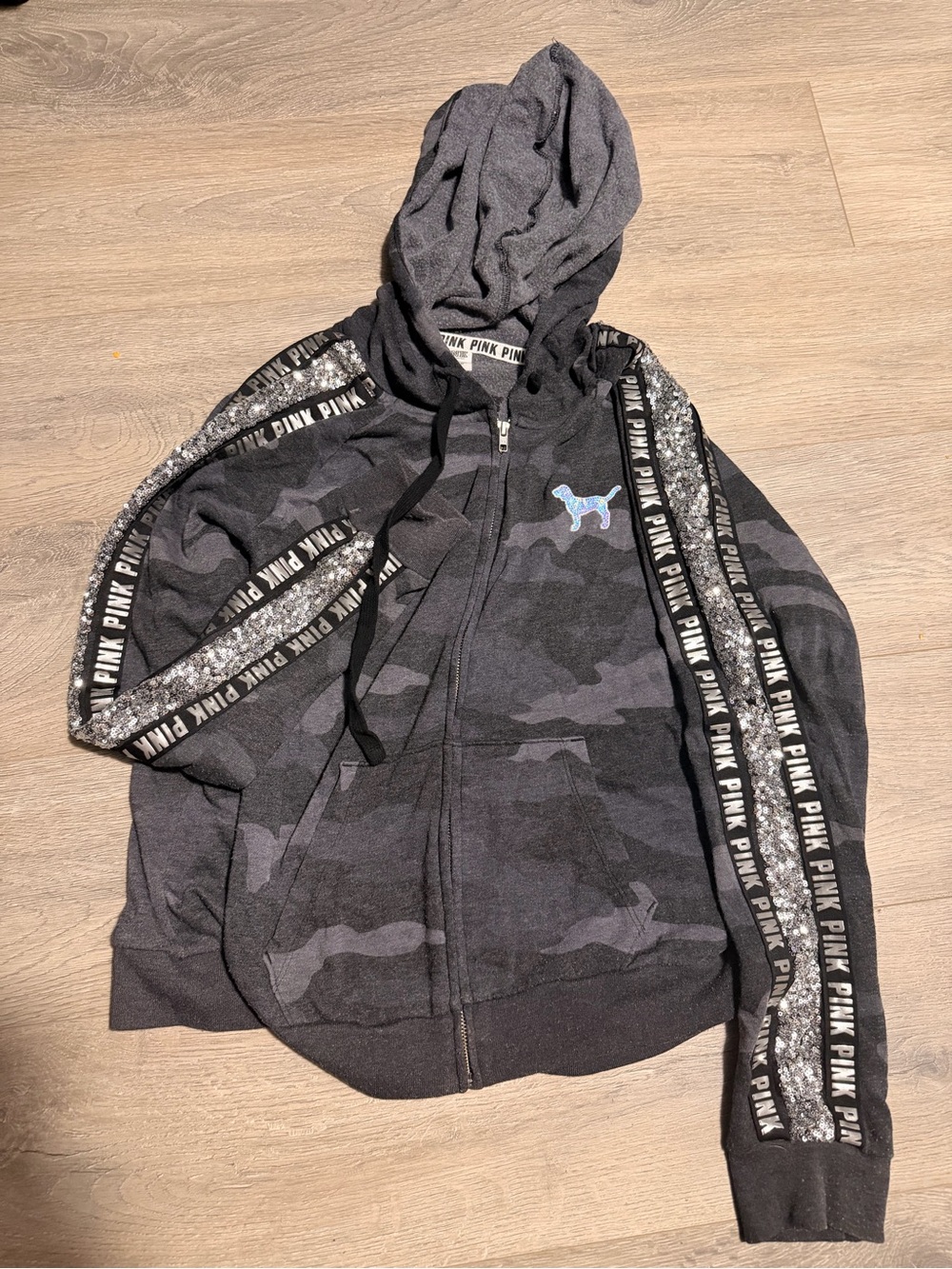 PINK Victoria's Secret Camo Zip-Up Hoodie - Dark Gray